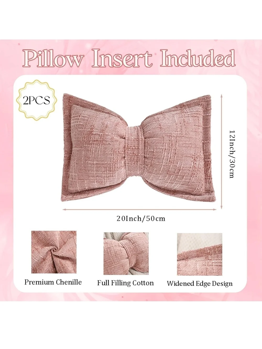Blush Pink Bow Accent Throw Pillow Pair